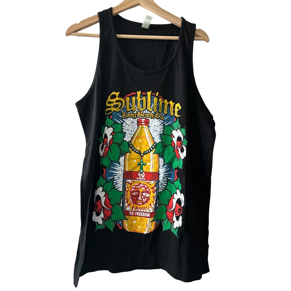 Sublime Long Beach Cali‎ Tank Top Black 40oz to Freedom Graphic Mens L